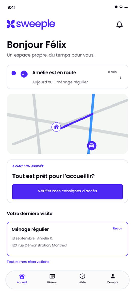 Aperçu de l’accueil de l’application Sweeple